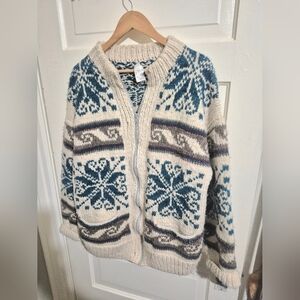 Vintage Las Americas Cozy Knit Cardigan with Nordic Pattern 100% Wool 22ptp 29L